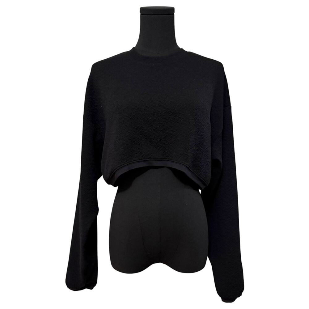 Alo Yoga Cropped Tailored Sweatshirt Crewneck Pullover Black Athleisure Medium